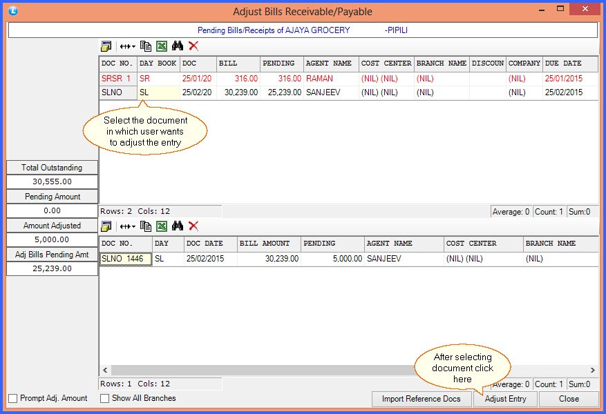 fmcg cash receipts adjust